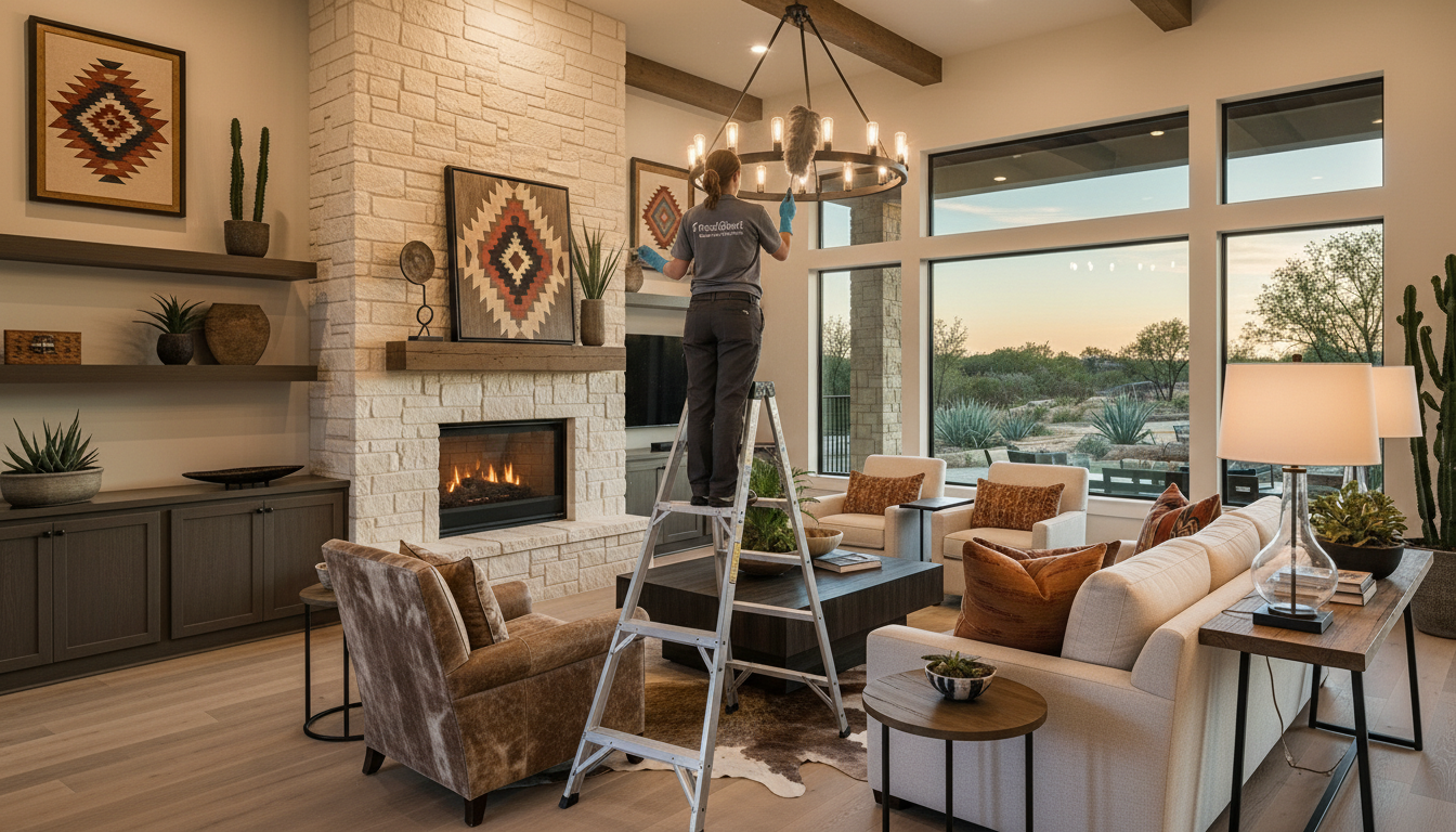 Dust-free living room with clean blinds and gleaming floors