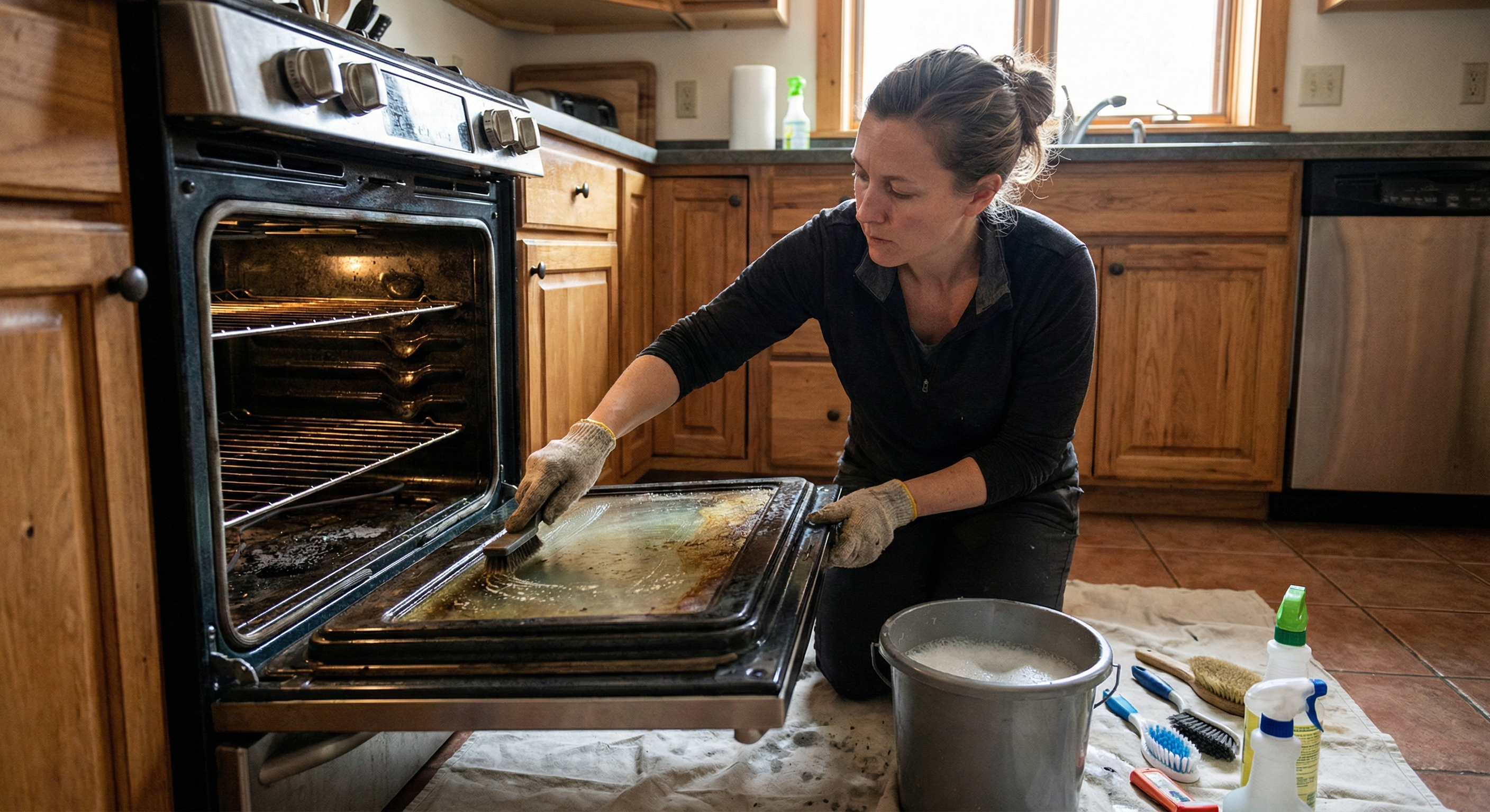 Empty kitchen with sparkling clean cabinets and appliances